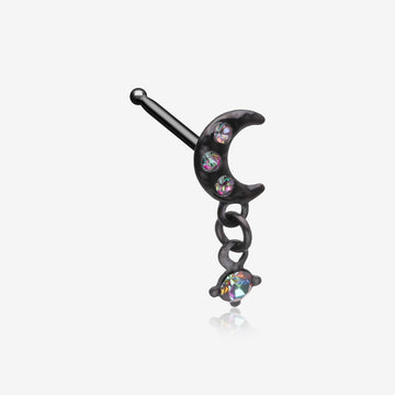 Blackline Midnight Crescent Moon Sparkle Dangle Nose Stud Ring-Vitrail Medium